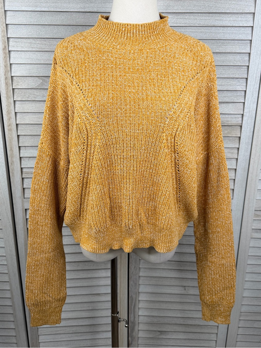 KENDALL & KYLIE Golden Yellow Cropped Oversized Mockneck Sweater Fall Cozy-M